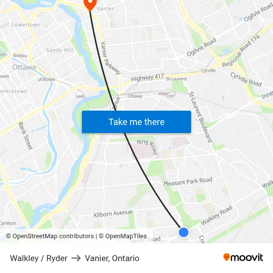 Walkley / Ryder to Vanier, Ontario map