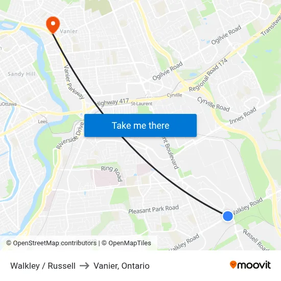Walkley / Russell to Vanier, Ontario map