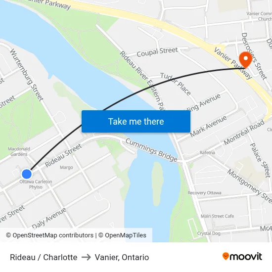 Rideau / Charlotte to Vanier, Ontario map