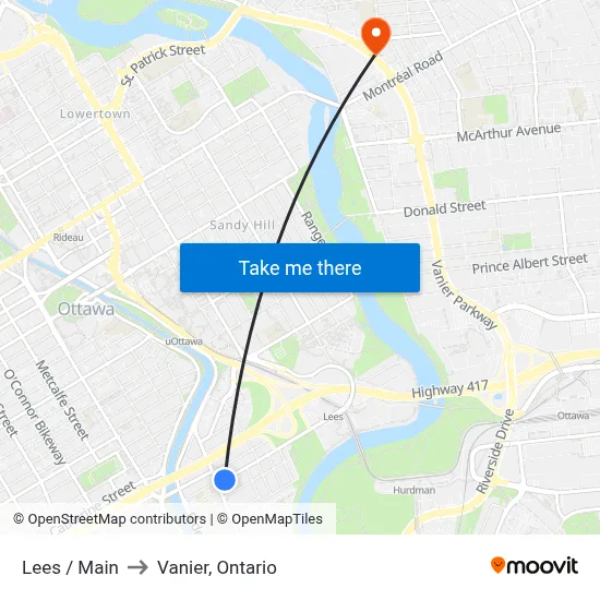 Lees / Main to Vanier, Ontario map