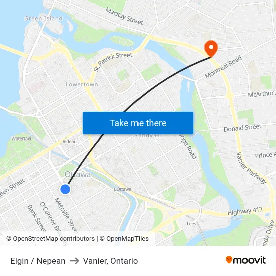 Elgin / Nepean to Vanier, Ontario map