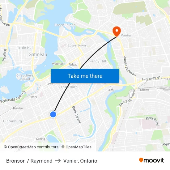 Bronson / Raymond to Vanier, Ontario map