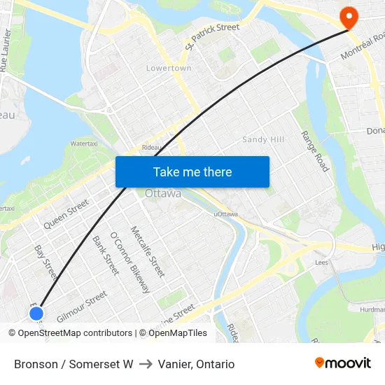 Bronson / Somerset W to Vanier, Ontario map