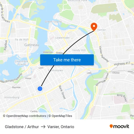 Gladstone / Arthur to Vanier, Ontario map
