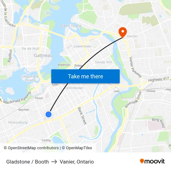 Gladstone / Booth to Vanier, Ontario map