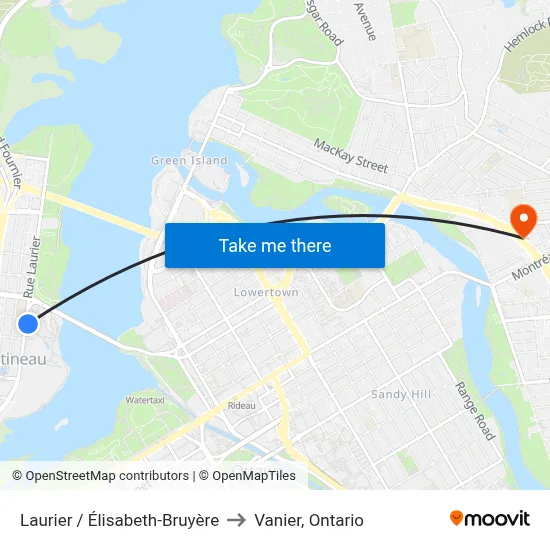 Laurier / Élisabeth-Bruyère to Vanier, Ontario map