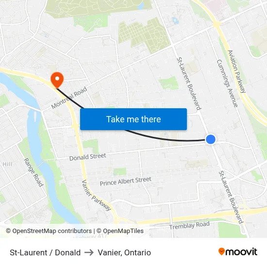 St-Laurent / Donald to Vanier, Ontario map