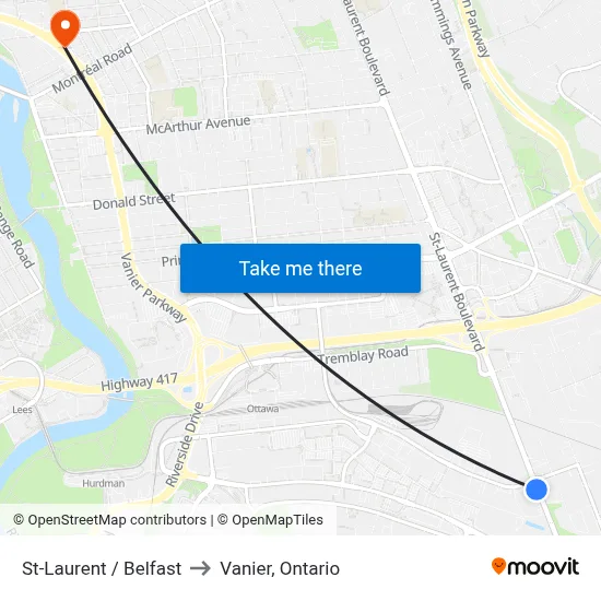 St-Laurent / Belfast to Vanier, Ontario map