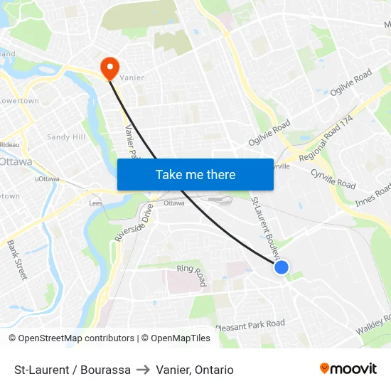 St-Laurent / Bourassa to Vanier, Ontario map