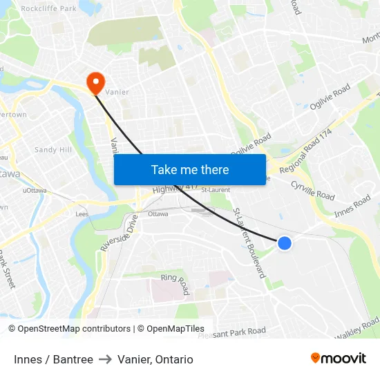 Innes / Bantree to Vanier, Ontario map