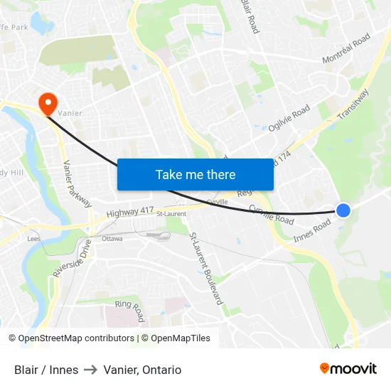 Blair / Innes to Vanier, Ontario map