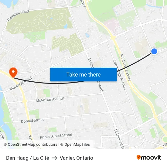 Den Haag / La Cité to Vanier, Ontario map