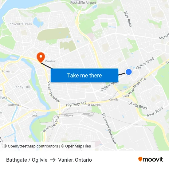 Bathgate / Ogilvie to Vanier, Ontario map