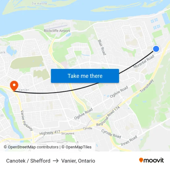 Canotek / Shefford to Vanier, Ontario map