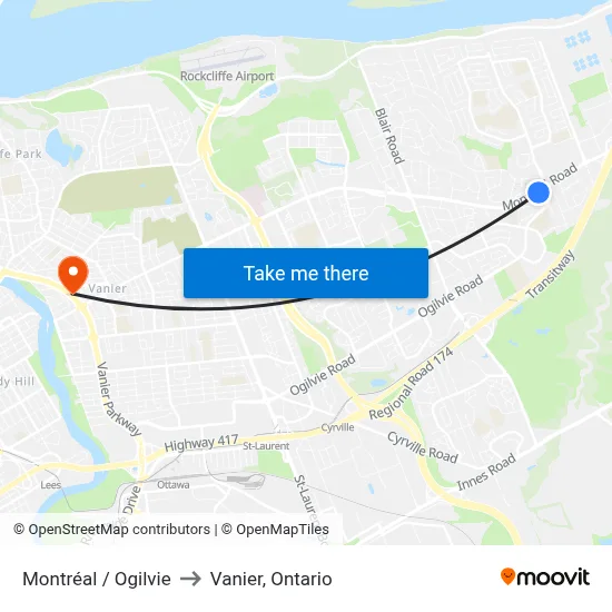 Montréal / Ogilvie to Vanier, Ontario map