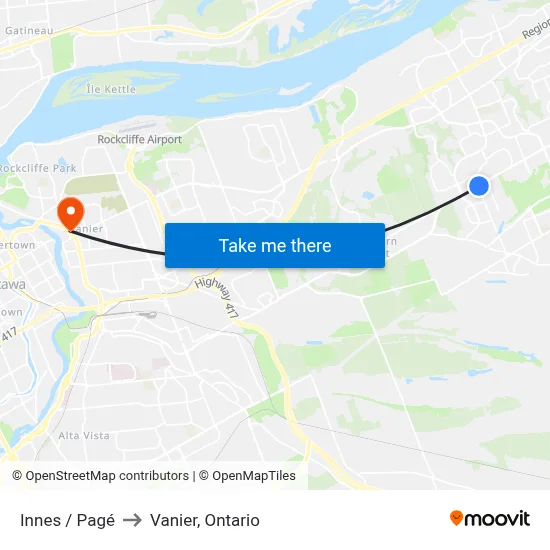 Innes / Pagé to Vanier, Ontario map