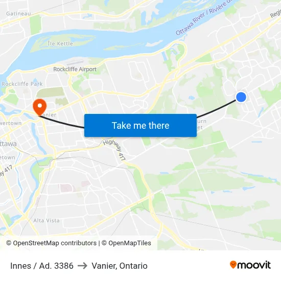 Innes / Ad. 3386 to Vanier, Ontario map