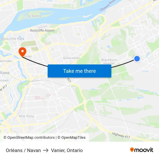 Orléans / Navan to Vanier, Ontario map
