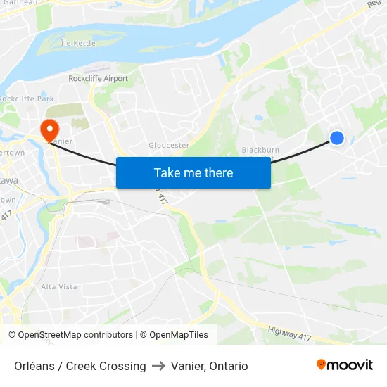 Orléans / Creek Crossing to Vanier, Ontario map