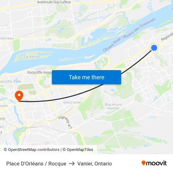 Place D'Orléans / Rocque to Vanier, Ontario map