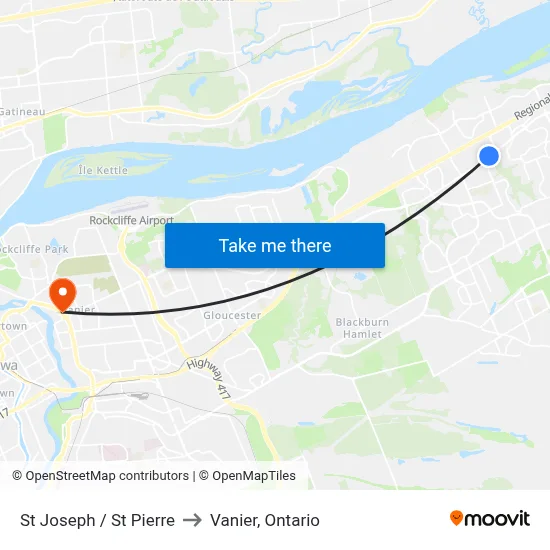 St Joseph / St Pierre to Vanier, Ontario map