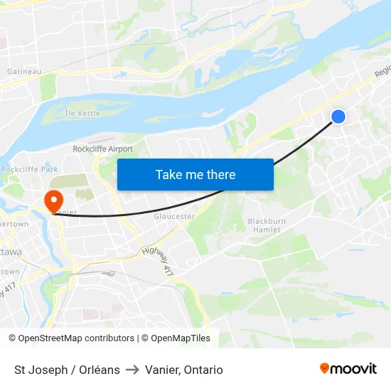 St Joseph / Orléans to Vanier, Ontario map