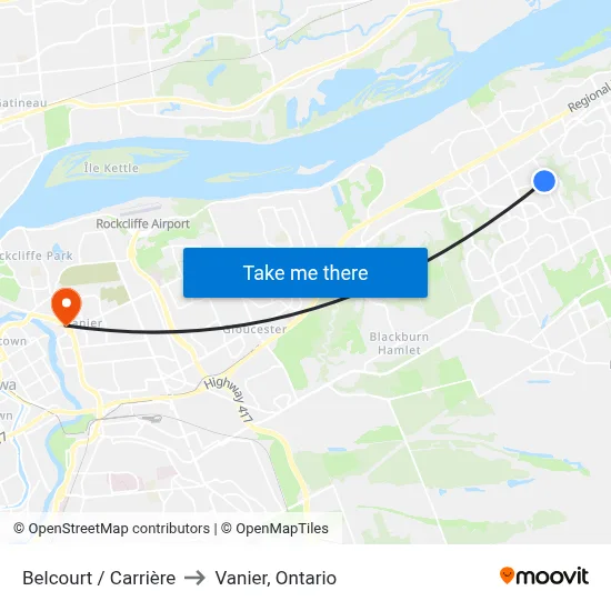 Belcourt / Carrière to Vanier, Ontario map