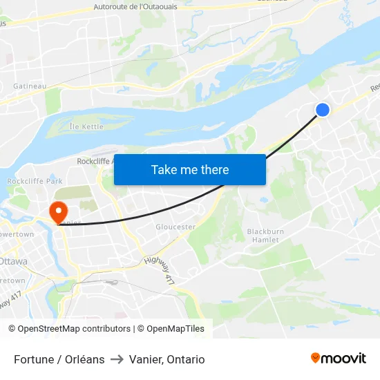 Fortune / Orléans to Vanier, Ontario map