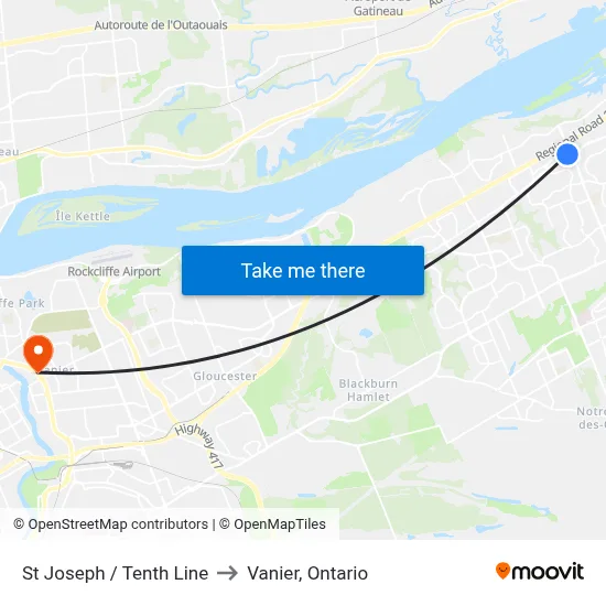 St Joseph / Tenth Line to Vanier, Ontario map