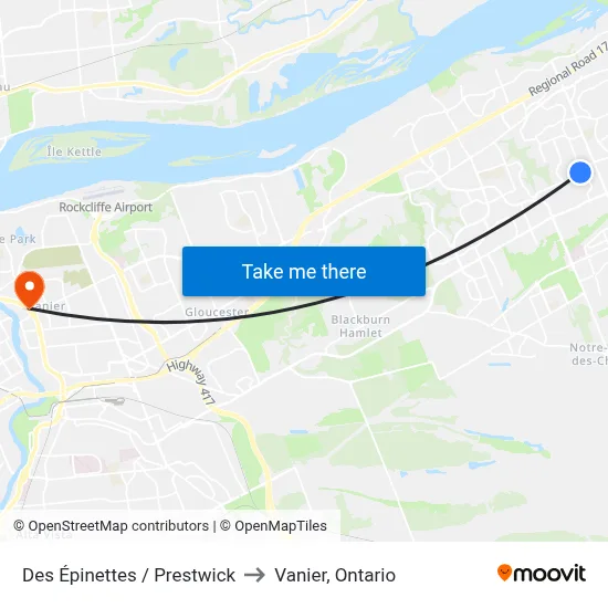 Des Épinettes / Prestwick to Vanier, Ontario map