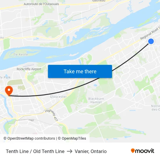 Tenth Line / Old Tenth Line to Vanier, Ontario map