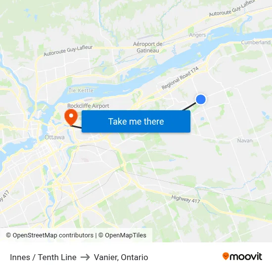 Innes / Tenth Line to Vanier, Ontario map