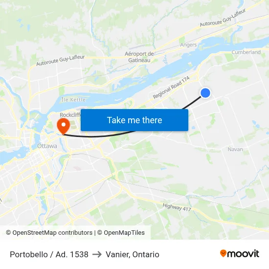 Portobello / Ad. 1538 to Vanier, Ontario map