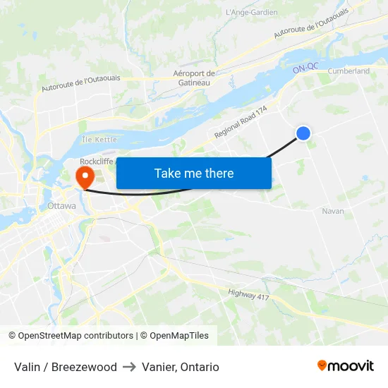 Valin / Breezewood to Vanier, Ontario map