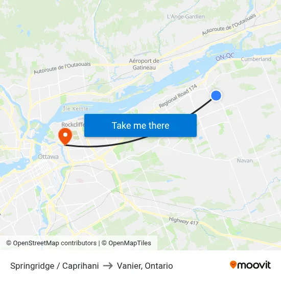 Springridge / Caprihani to Vanier, Ontario map