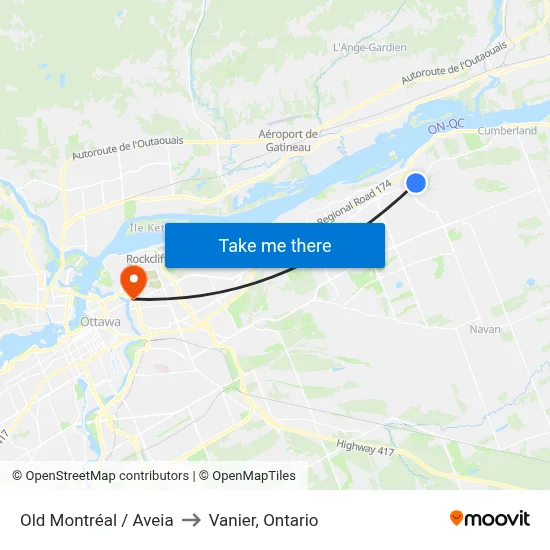 Old Montréal / Aveia to Vanier, Ontario map