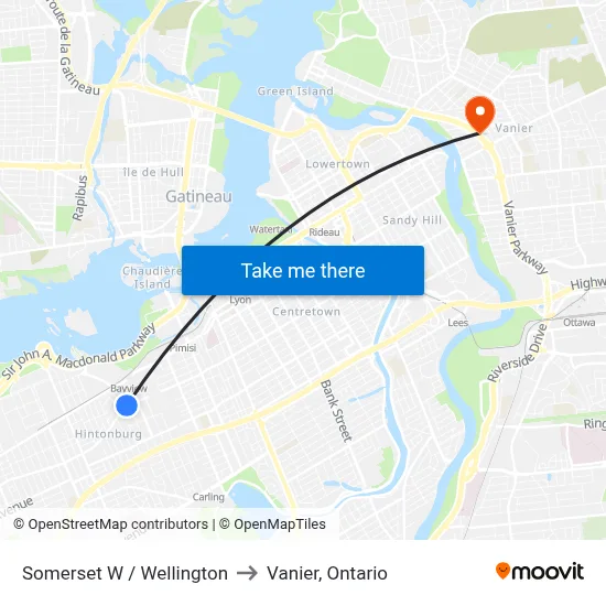 Somerset W / Wellington to Vanier, Ontario map