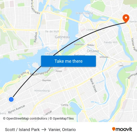 Scott / Island Park to Vanier, Ontario map