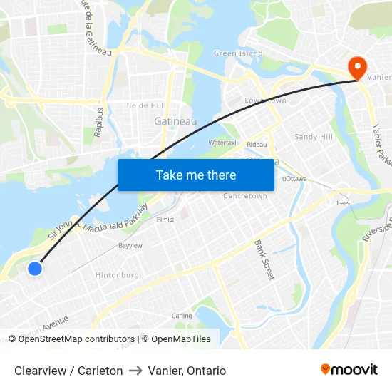 Clearview / Carleton to Vanier, Ontario map