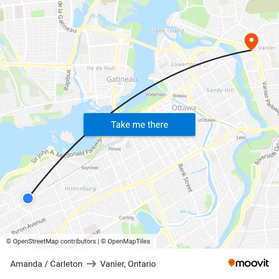 Amanda / Carleton to Vanier, Ontario map