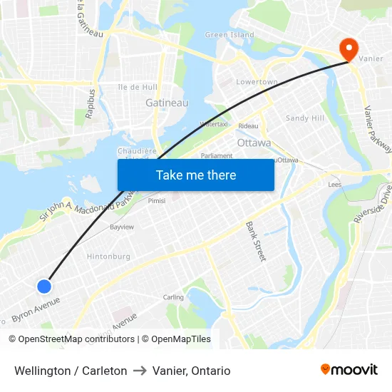 Wellington / Carleton to Vanier, Ontario map