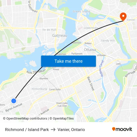 Richmond / Island Park to Vanier, Ontario map