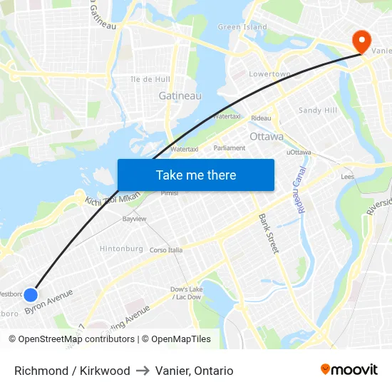 Richmond / Kirkwood to Vanier, Ontario map