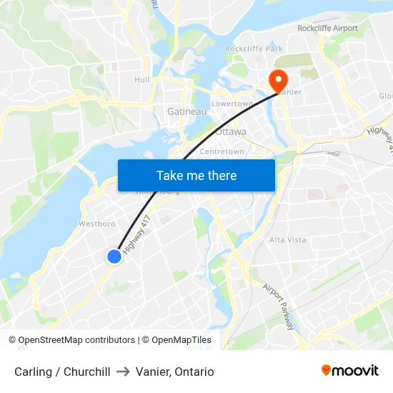Carling / Churchill to Vanier, Ontario map
