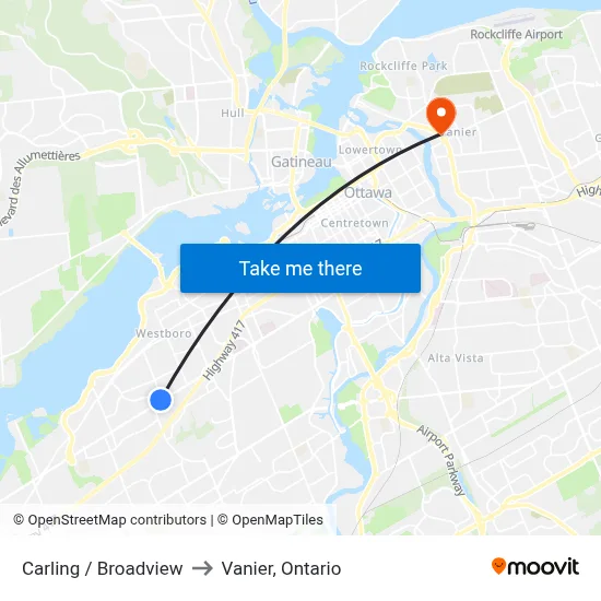 Carling / Broadview to Vanier, Ontario map