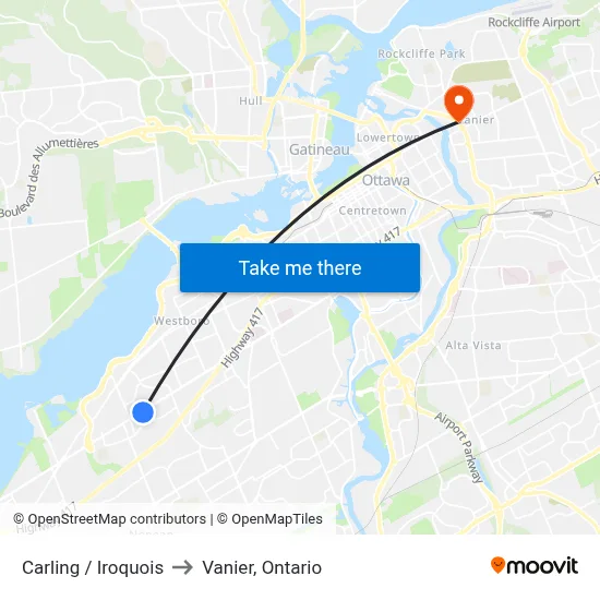 Carling / Iroquois to Vanier, Ontario map