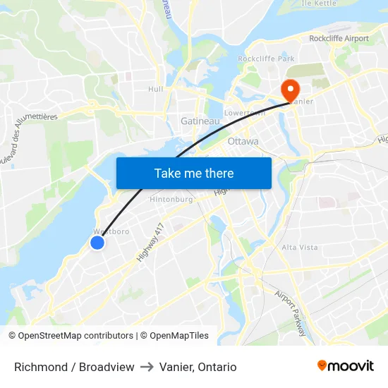 Richmond / Broadview to Vanier, Ontario map