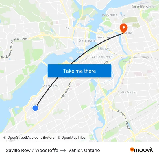 Saville Row / Woodroffe to Vanier, Ontario map