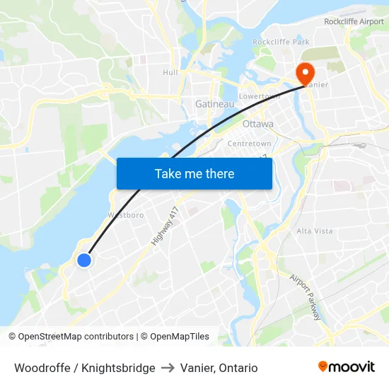 Woodroffe / Knightsbridge to Vanier, Ontario map