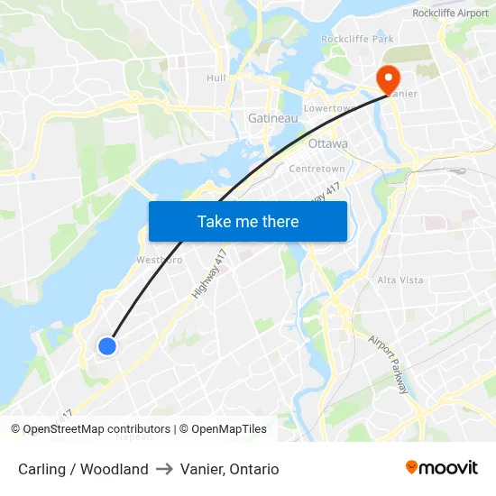 Carling / Woodland to Vanier, Ontario map